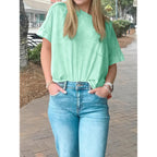 Cicy Bell Womens Summer Cropped T-Shirts Boxy Casual Short Sleeve Crew Neck Tops Acid Wash Cotton Loose Fit Tee Shirts