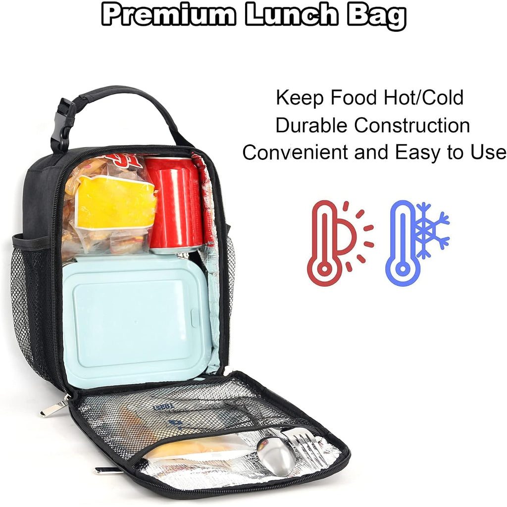 Lunch Bag For Men Women Adults Small For Office Work Picnic - Reusable Portable Lunchbag, Black