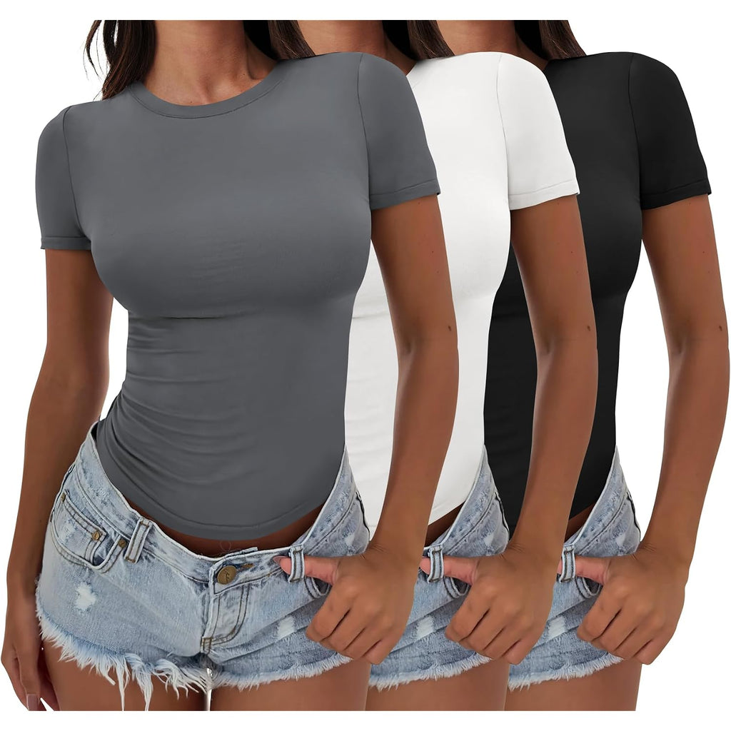 Anrabess Women’S 3 Pack Short Sleeve Shirts 2026 Crop Tops Tight Fitted Basic Tees Workout T Shirts Y2K Clothes Summer Outfit