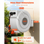 5/8 In 100Ft Retractable Garden Hose Reel With Any-Length Lock Slow Auto Rewind Heavy Duty Water Hose Reel With 9-Pattern Nozzle 180° Swivel Bracket Uv Resistant Wall Mounted Hose Reel For Outside