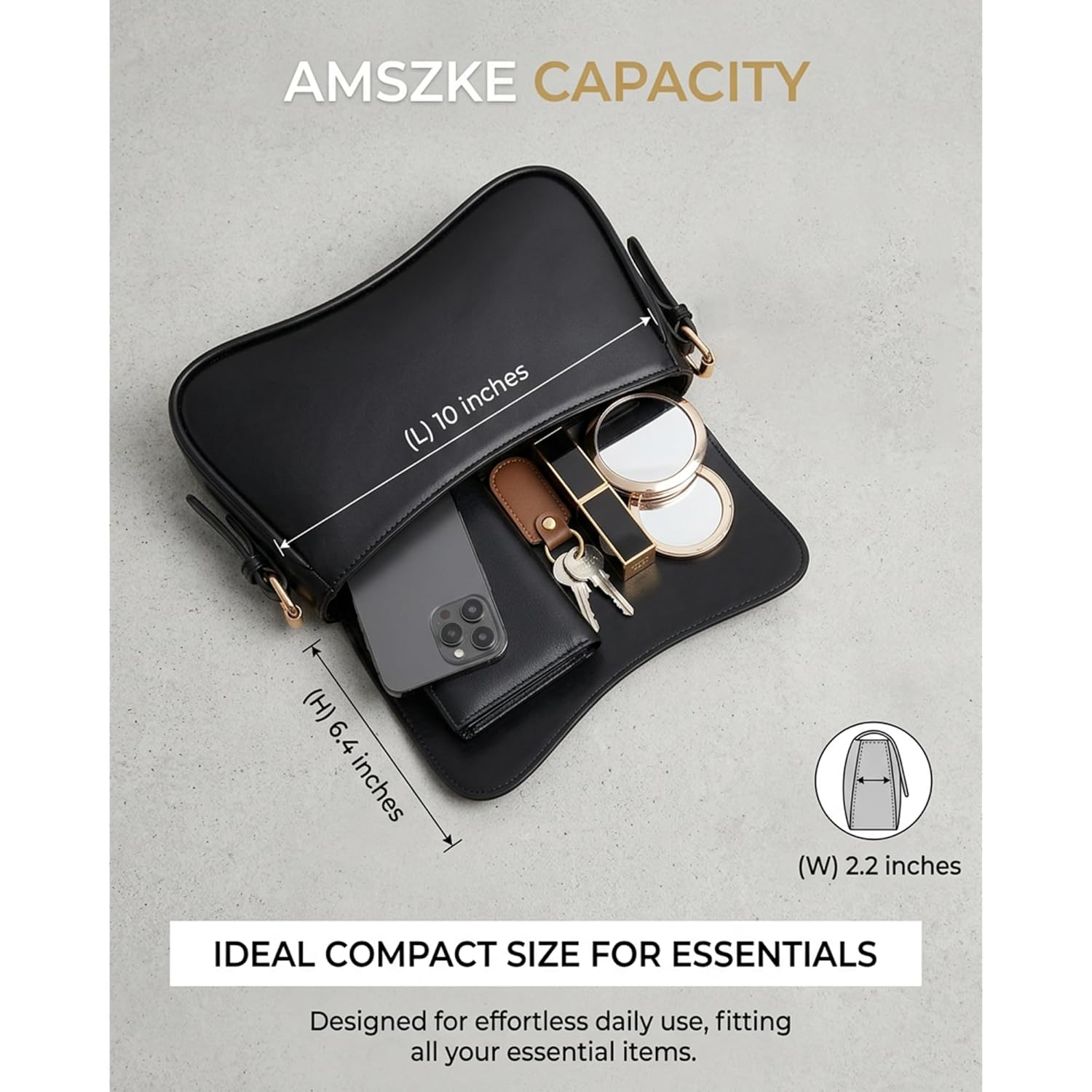 Amszke Shoulder Bag for Women Y2K Crossbody Purse PU Leather Underarm Handbag 2 Adjustable Strap for Daily Commute Travel