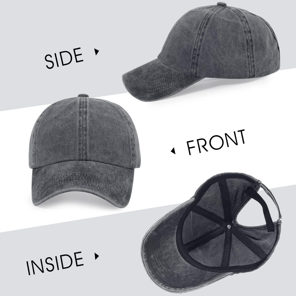 HH HOFNEN Ponytail Hats Womens Washed Distressed Baseball Cap High Ponycaps Cotton Dad Hat with Ponytail Hole #1 Black