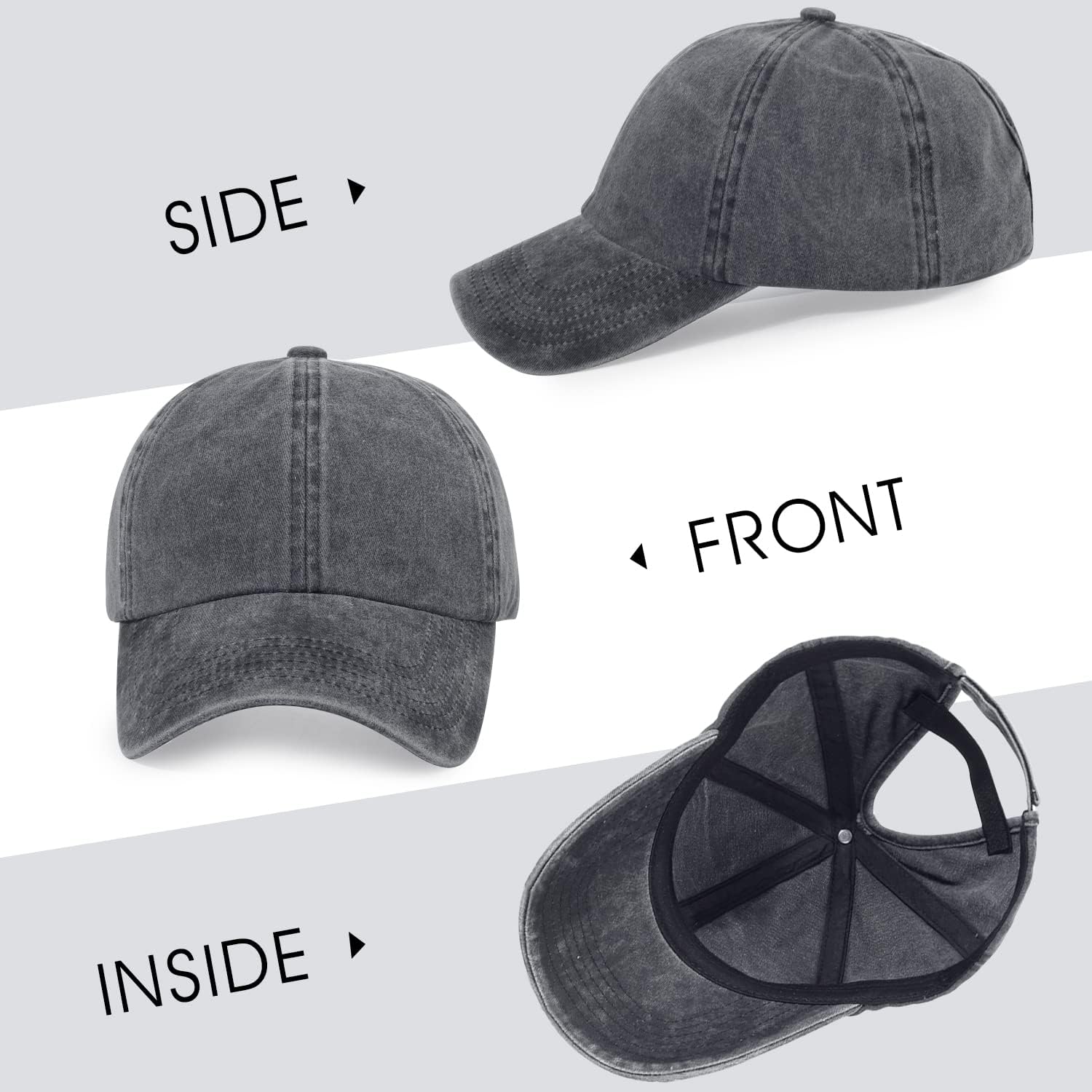 HH HOFNEN Ponytail Hats Womens Washed Distressed Baseball Cap High Ponycaps Cotton Dad Hat with Ponytail Hole #1 Black