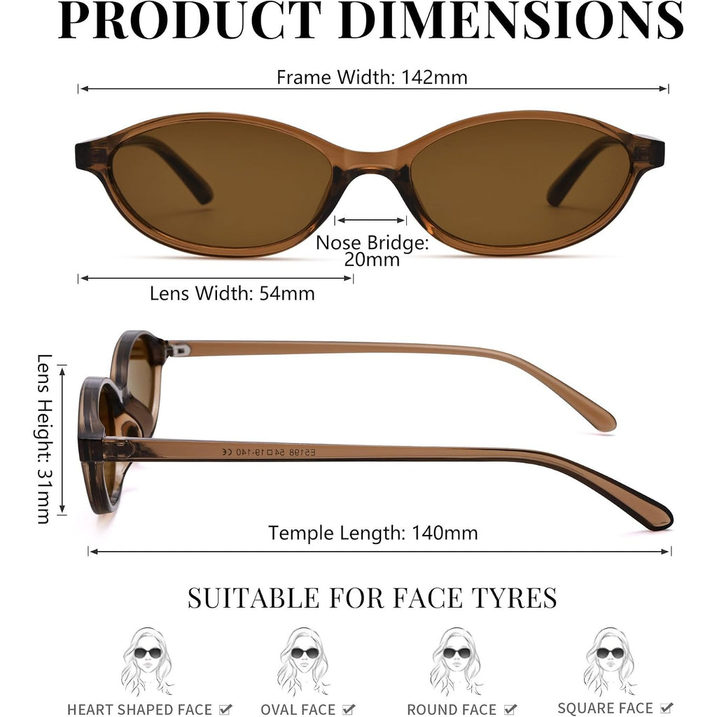 Pro Acme Retro Oval Sunglasses for Women Chic Cat Eye Y2K Trendy Narrow Sunnies Designer Sun Glasses Brown Frame/Brown Lens + Black Frame/Grey Lens + Leopard Frame/Brown Lens