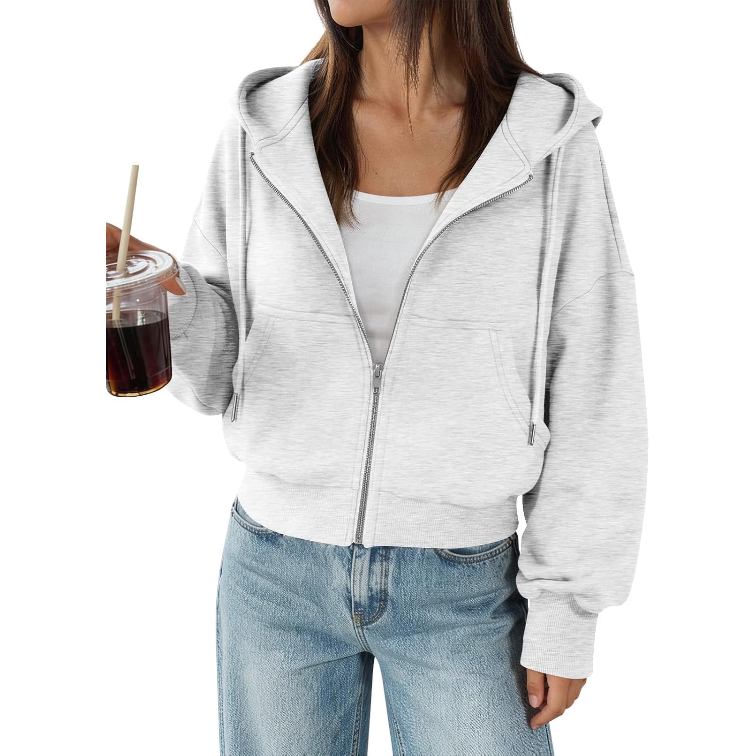 Trendy Queen Zip Up Hoodies For Women Cropped Sweatshirts Fall Fashion Outfits 2026 Y2K Fleece Teen Girls Clothes