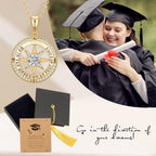 Graduation Gifts for Her, Inspirational Graduates Compass Necklace for Women Girls Jewelry, Class of Senior High School College Graduation Gifts for Friends with Congrats Grad Box and Gift Card (18K Gold Filled 925 Sterling Silver necklace)