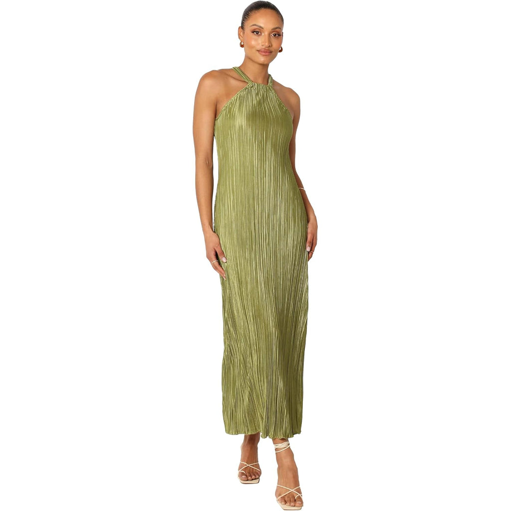 Petal & Pup Women'S Melody Plisse Halter Maxi Dress