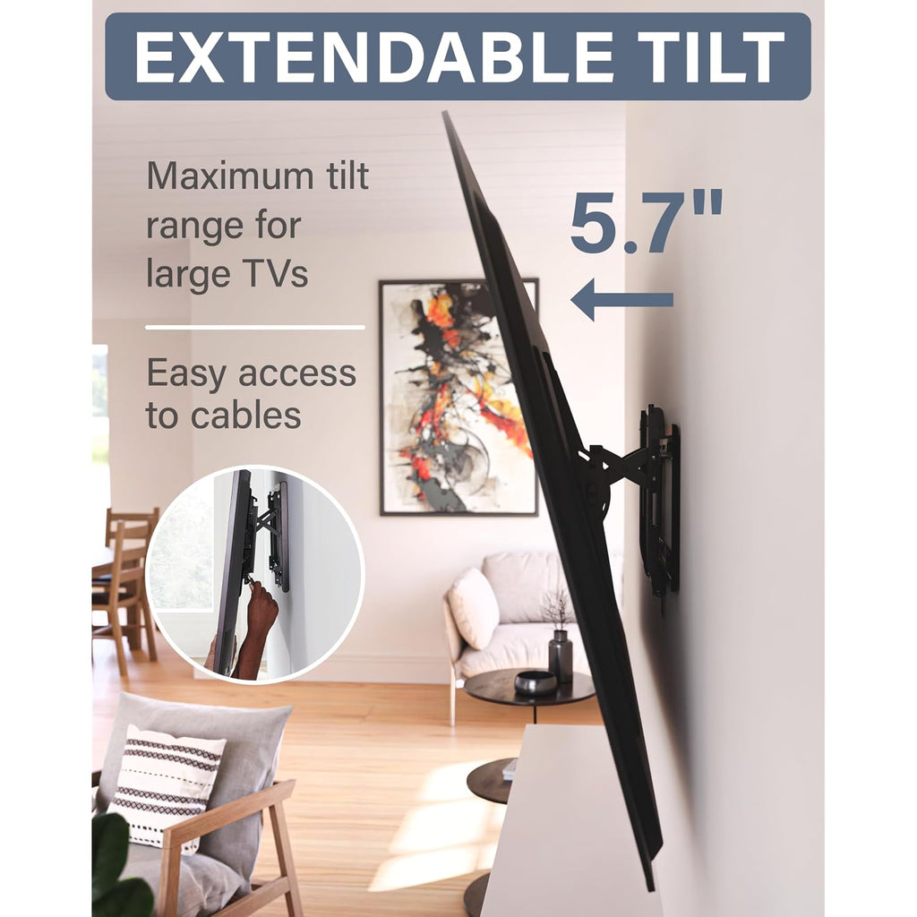 Sanus Tilting Tv Wall Mount For 46" - 90” Tvs Or 150Lbs - Premium Tilt Mount W/Universal Fit - Smooth 5.7" Extension Allows For Cable Management - Includes Hardware & Drill Template For Easy Install