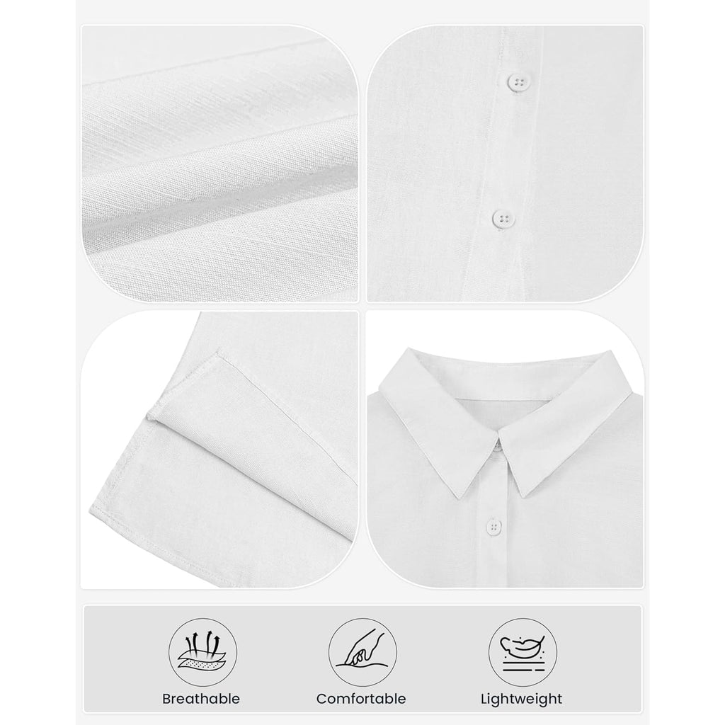 Womens Cotton Linen Button Down Shirts Casual Short Sleeve Solid Summer Blouses Tops with Pocket
