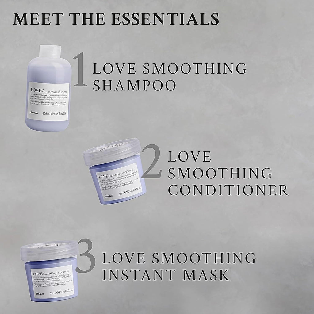 Davines Love/Smoothing Shampoo, Gentle Anti-Frizz Cleanser For Frizzy, Coarse Or Unruly Hair - Promotes Straightening & Shine - Apple Pulp Formula For Soft, Tamed & Sleek Strands