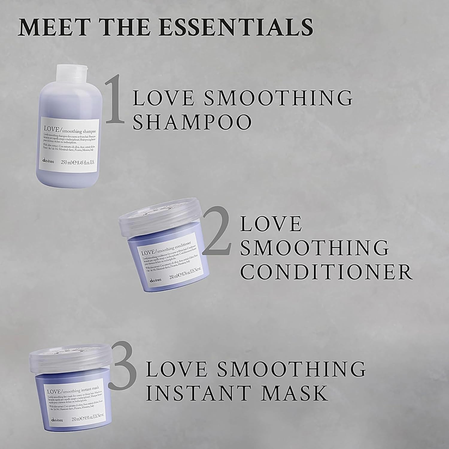Davines Love/Smoothing Shampoo, Gentle Anti-Frizz Cleanser For Frizzy, Coarse Or Unruly Hair - Promotes Straightening & Shine - Apple Pulp Formula For Soft, Tamed & Sleek Strands