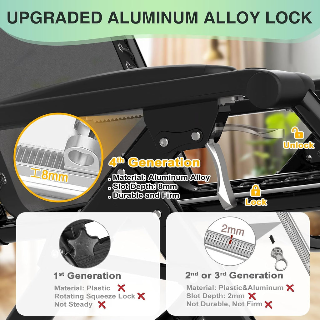 Suteck Oversized Zero Gravity Chair,33In Xxl Outdoor Recliner Chair W/Removable Cushion&Headrest, Camping Lounge Chair W/Upgraded Lock&Footrest, Reclining Patio Chairs For Indoor Outdoor,500Lbs