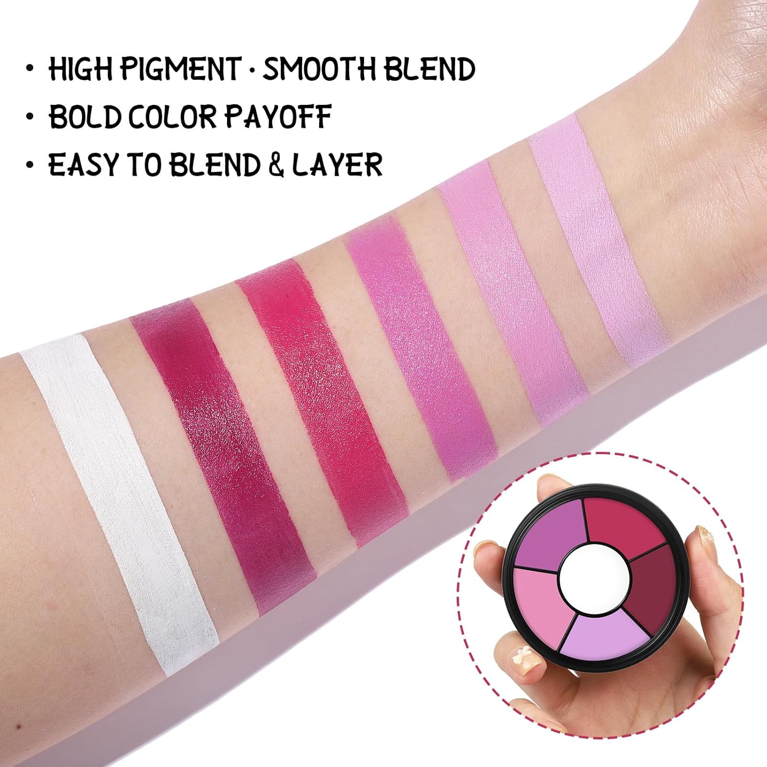 BOBISUKA Pink Cream Face & Body Paint Palette Kit with 3 Brushes 3 Sponges, Highly Pigmented Easy to Blend Long Lasting Halloween Makeup for Clown, Skull, Devil, Demon,Mermaid Costume & Theme