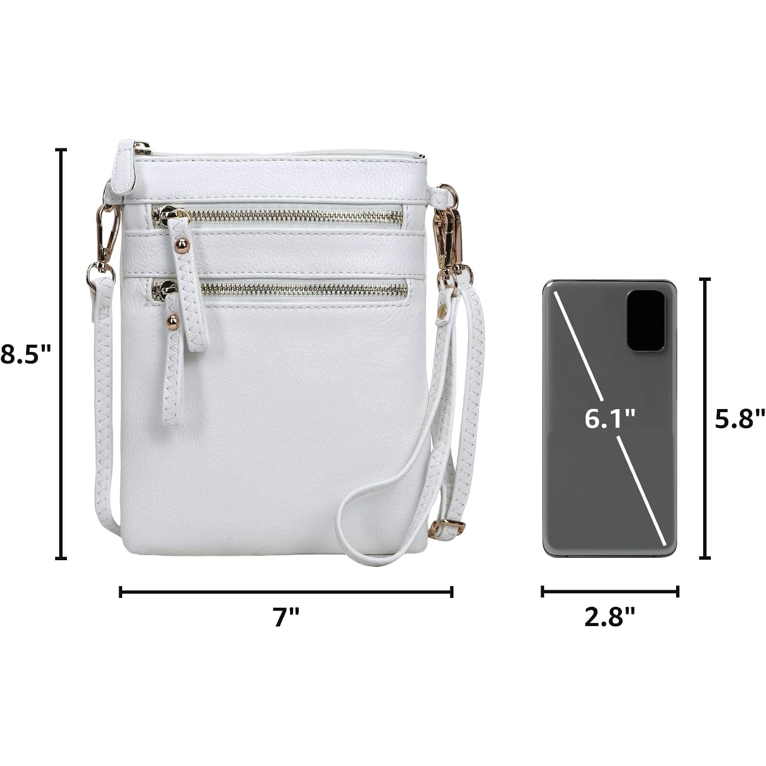 Small Crossbody Bag For Women, Multi Zip Pockets With Detachable Wristlet, Lightweight Travel Purse, Cell Phone Pouch