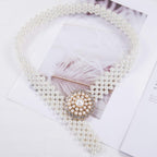 Barry.Wang Women’s Pearl Belt Elastic Waist Chain Belts Dress Jeans Bridal Bridesmaid Sexy Body White Wedding Beach Party