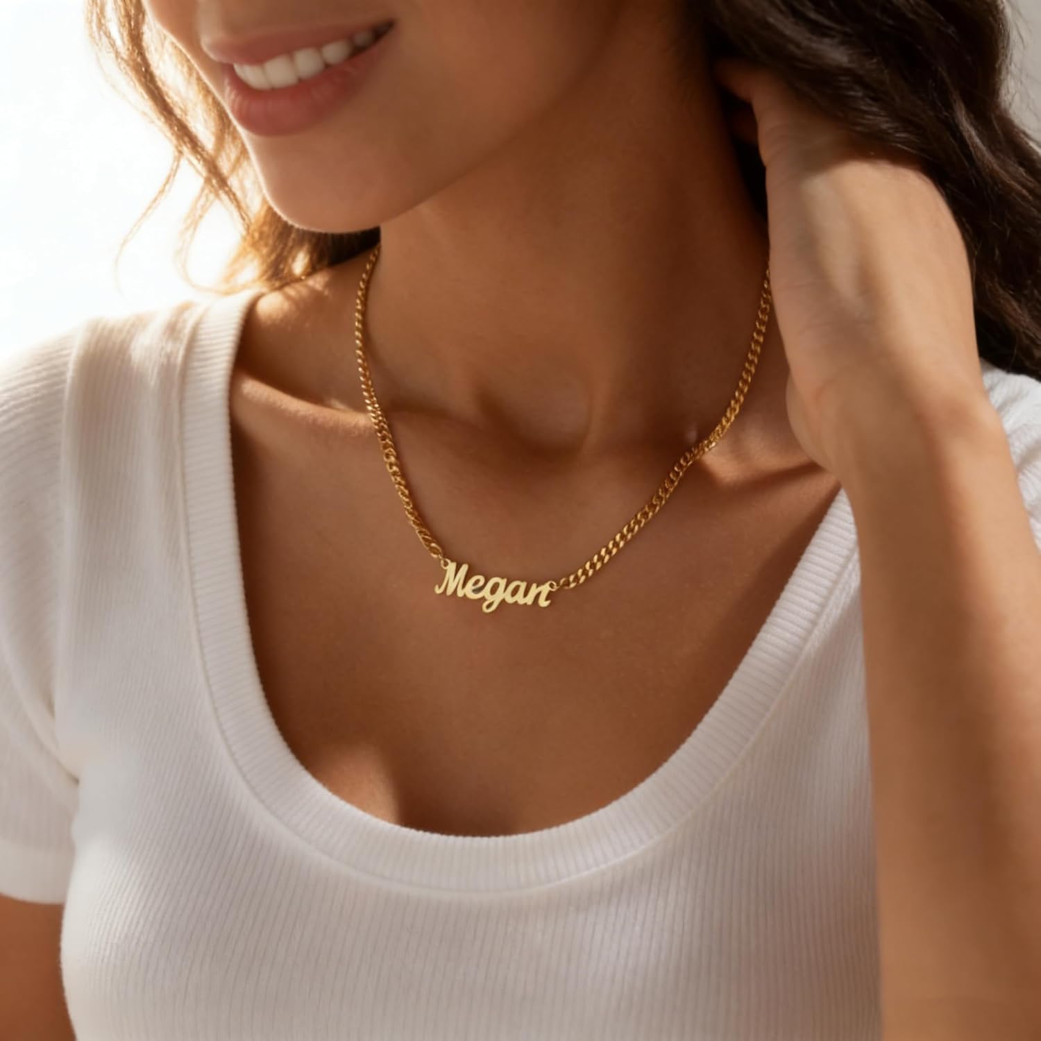 TRANGEL Name Necklace Personalized with Curb Chain, Dainty Custom Necklace with Name for Women 925 Sterling Silver Gothic Style Customized Nameplate Necklace Gifts for Christmas