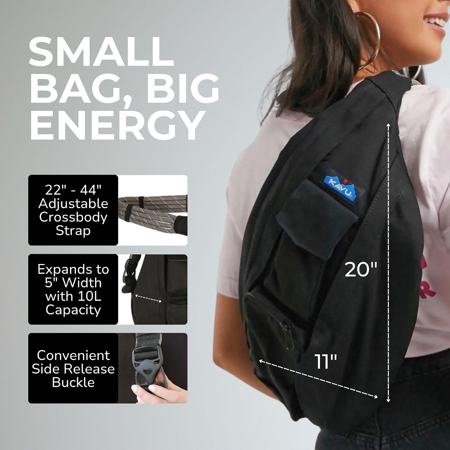 Kavu Rope Sling Bag - Large Crossbody Bags For Women & Men | Hands Free, Cross Body For Travel, Hiking & Everyday Carry, With Padded Back, Adjustable Rope Strap & Cotton Canvas