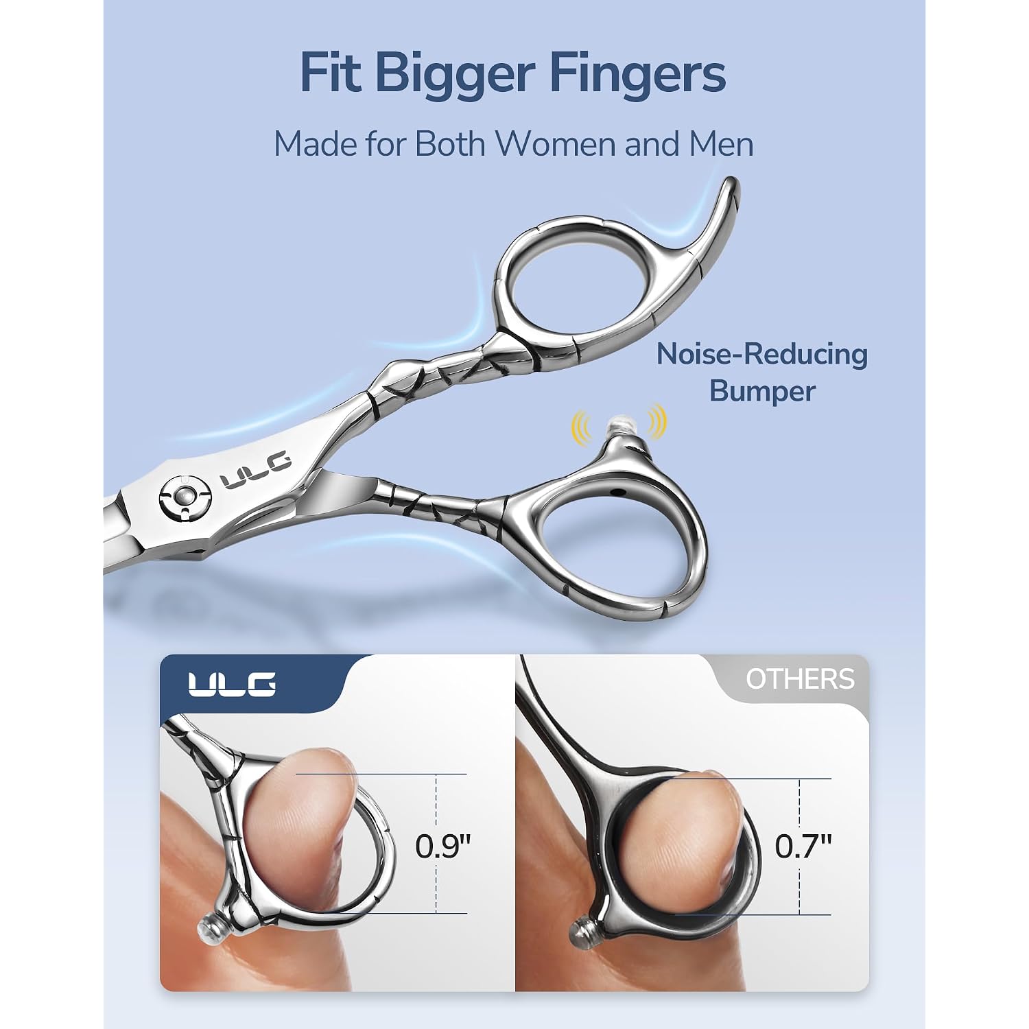 Ulg Professional Hair Thinning Scissors 6.5" Japanese Stainless Steel Hand-Honed Salon Barber Scissors For Stylist & Home Use, Texturizing Shears, Ergonomic Design With Patterned Handles