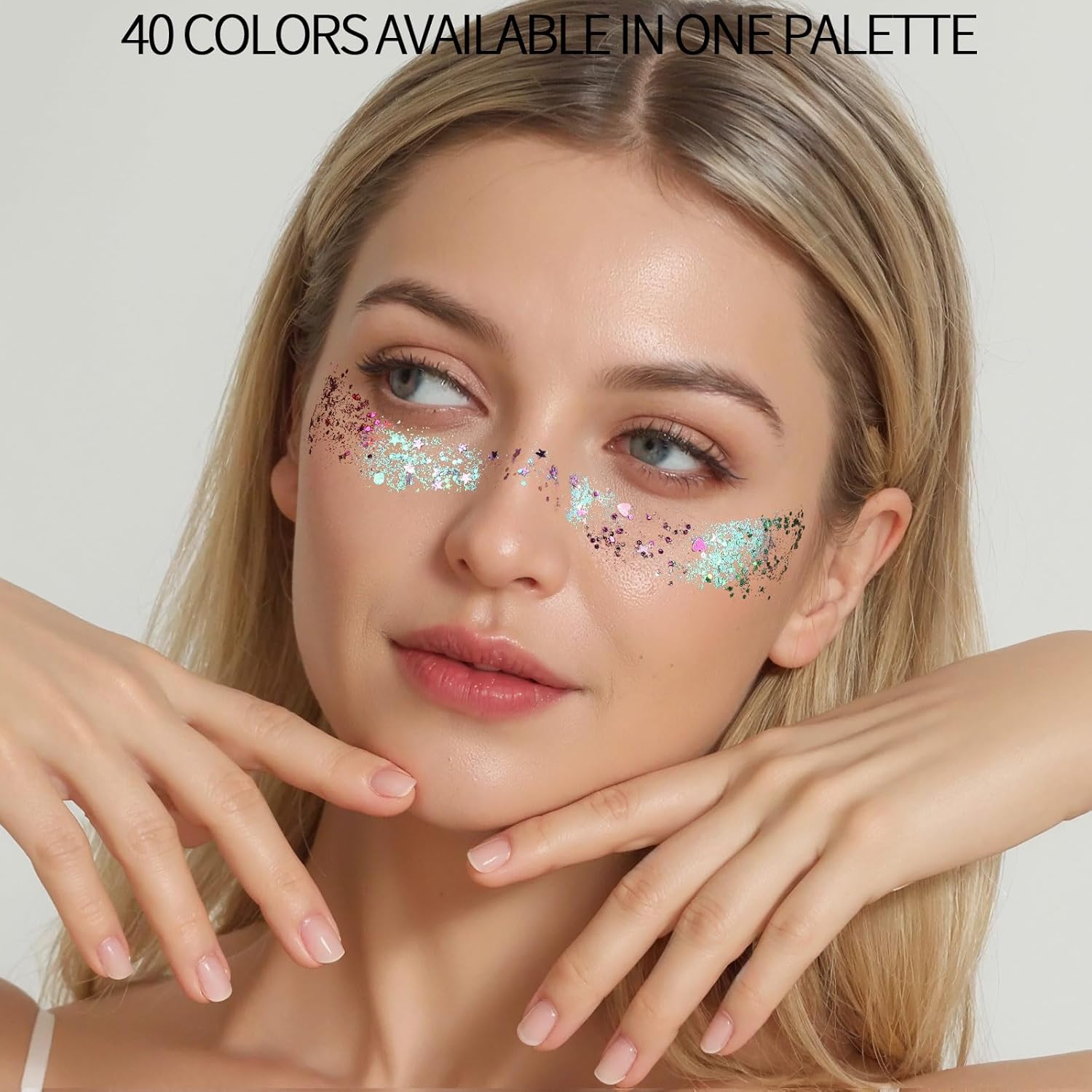 FANDAMEI 40 Colors Face Glitter, Face Paint Glitter Gel - Face Glitter for Women Girls, No Glue Needed, Multi-Purpose Glitter Makeup for Hair Face Body Halloween Rave Carnival