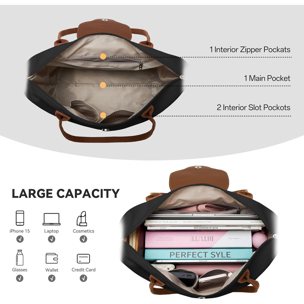 KALIDI Tote Bag for Women Nylon Top-Handle Purse,Large Capacity Shoulder Hobo handBag with Zipper Leisure Foldable Weekend