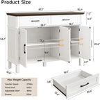 48 Inches Buffet Cabinet With Storage, Farmhouse Sideboard Buffet W/2 Drawers And 3 Doors, Wood Coffee Bar Cabinet With Adjustable Shelves, Sideboard Storage For Kitchen, Living Room, Off White