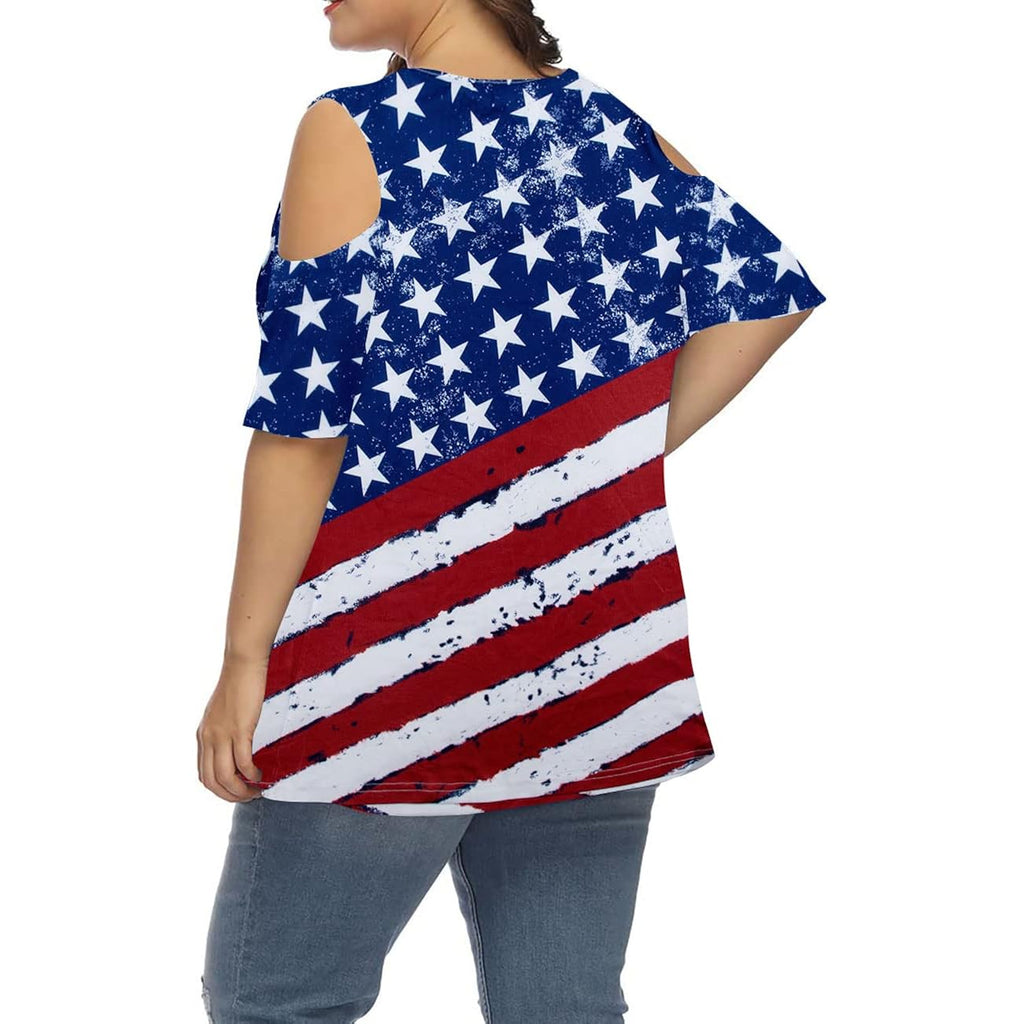 Plus Size American Flag Shirt Women 4th of July Tee Patriotic USA 250th Birthday Tunic Ruffle Sleeve Tops