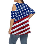 Plus Size American Flag Shirt Women 4th of July Tee Patriotic USA 250th Birthday Tunic Ruffle Sleeve Tops