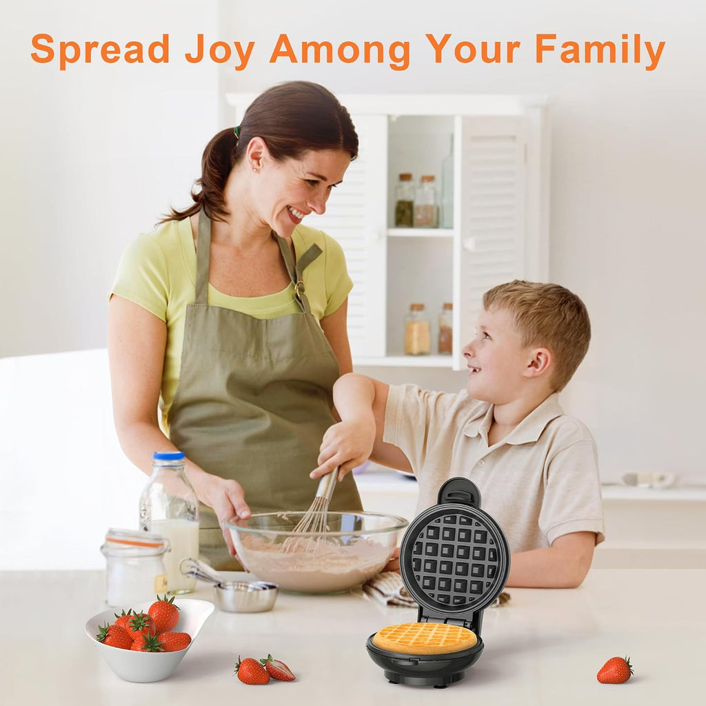 Crownful Mini Waffle Maker, 4" Chaffle Maker With Compact Design, Easy To Clean, Non-Stick Surface, Recipe Guide Included, Perfect For Breakfast, Dessert, Sandwich, Or Other Snacks