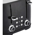 Amazon Basics 4 Slice Toaster with 4 Slots, 6 Browning Settings, Defrost, Removable Crumb Tray, Bagel Function, Cancel Button, 1600W, Black