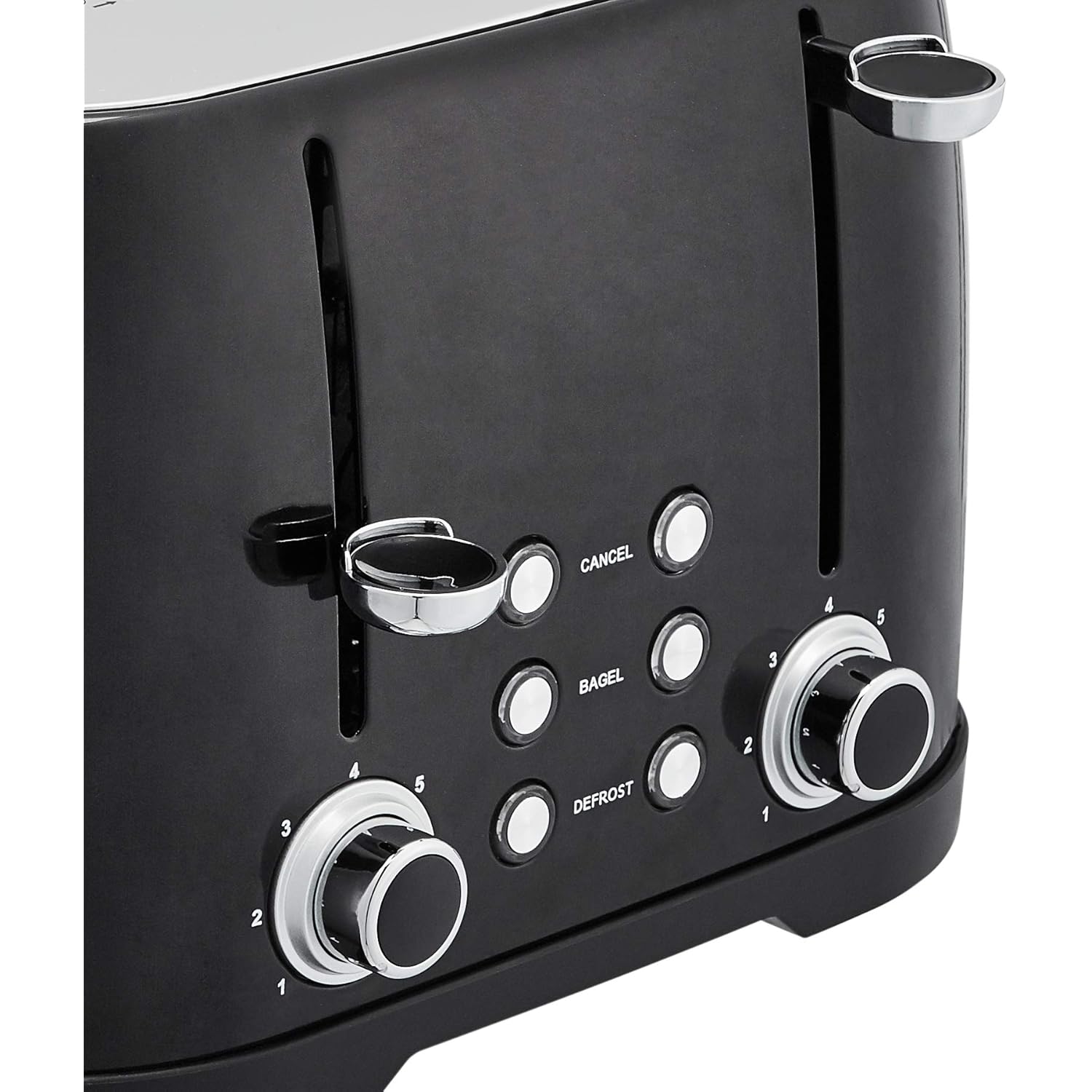 Amazon Basics 4 Slice Toaster with 4 Slots, 6 Browning Settings, Defrost, Removable Crumb Tray, Bagel Function, Cancel Button, 1600W, Black
