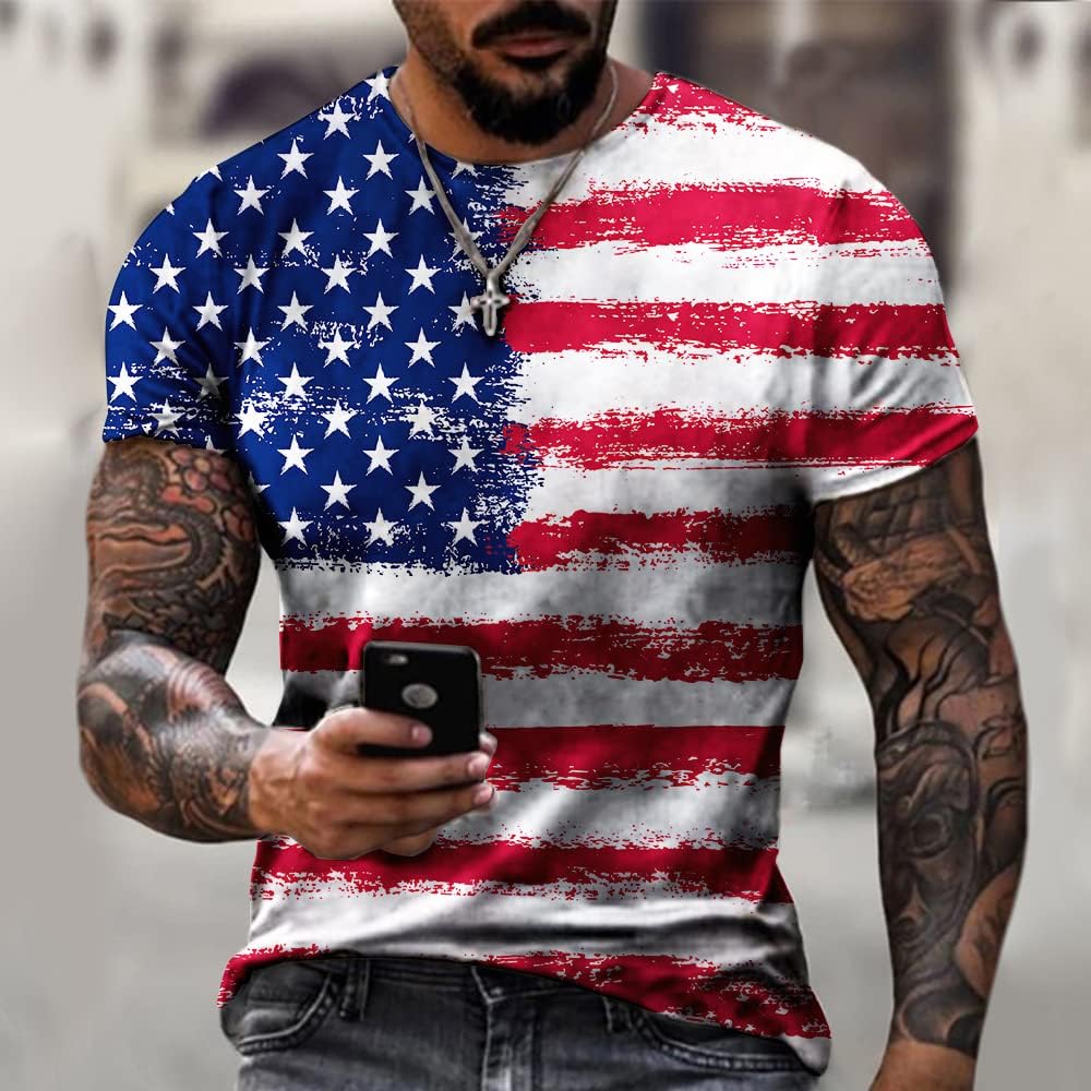 Men'S Short Sleeve Patriotic American Design With Eagle And Flag Premium T-Shirt