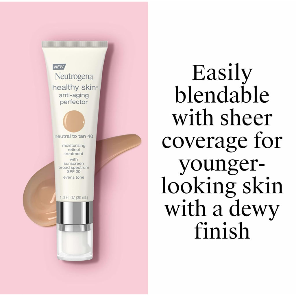 Neutrogena Healthy Skin Anti-Aging Perfector - With Retinol, Tinted Moisturizer With Spf 20 & Sheer Coverage That Smooths Skin Texture & Reduces The Look Of Fine Lines, Natural To Tan (40), 1Oz (30Ml)