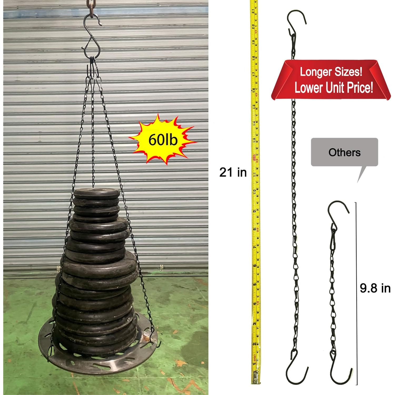 Chain For Hanging Plants, Adjustable Hanging Chain With Hooks, 21 Inch, Black – 10 Pack Heavy Duty For Hanging Bird Feeders,Grow Lights, Potted Plants, Neon Sign, Christmas Wrea