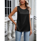Zeagoo Womens Satin Tank Top Pleated Sleeveless Blouse Dressy Casual Tops Crewneck Silk Shirts Business Summer Clothes