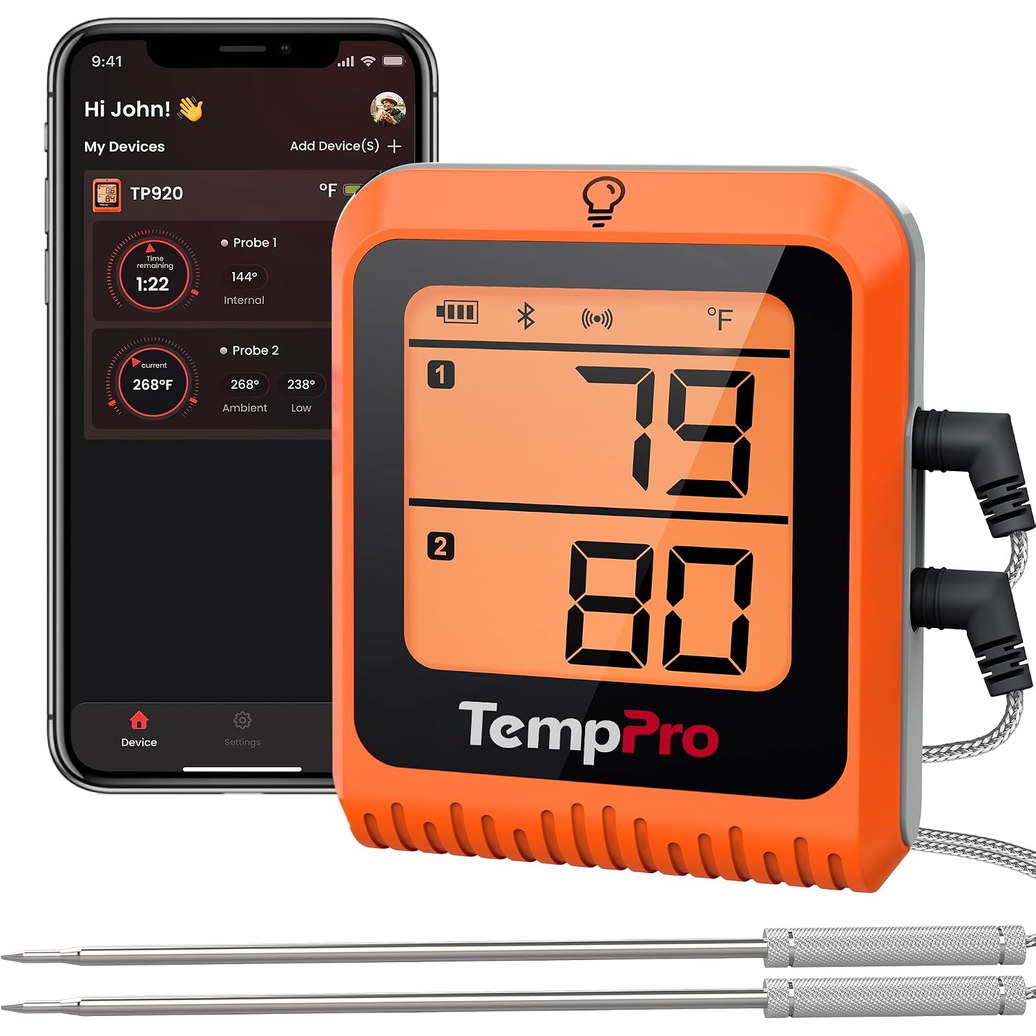 Temppro Wireless Meat Thermometer Digital For Grilling And Smoking, 2 Probes Bluetooth Meat Thermometer For Cooking, Rechargeable Smoker Accessories For Bbq Oven (Previously Thermopro)