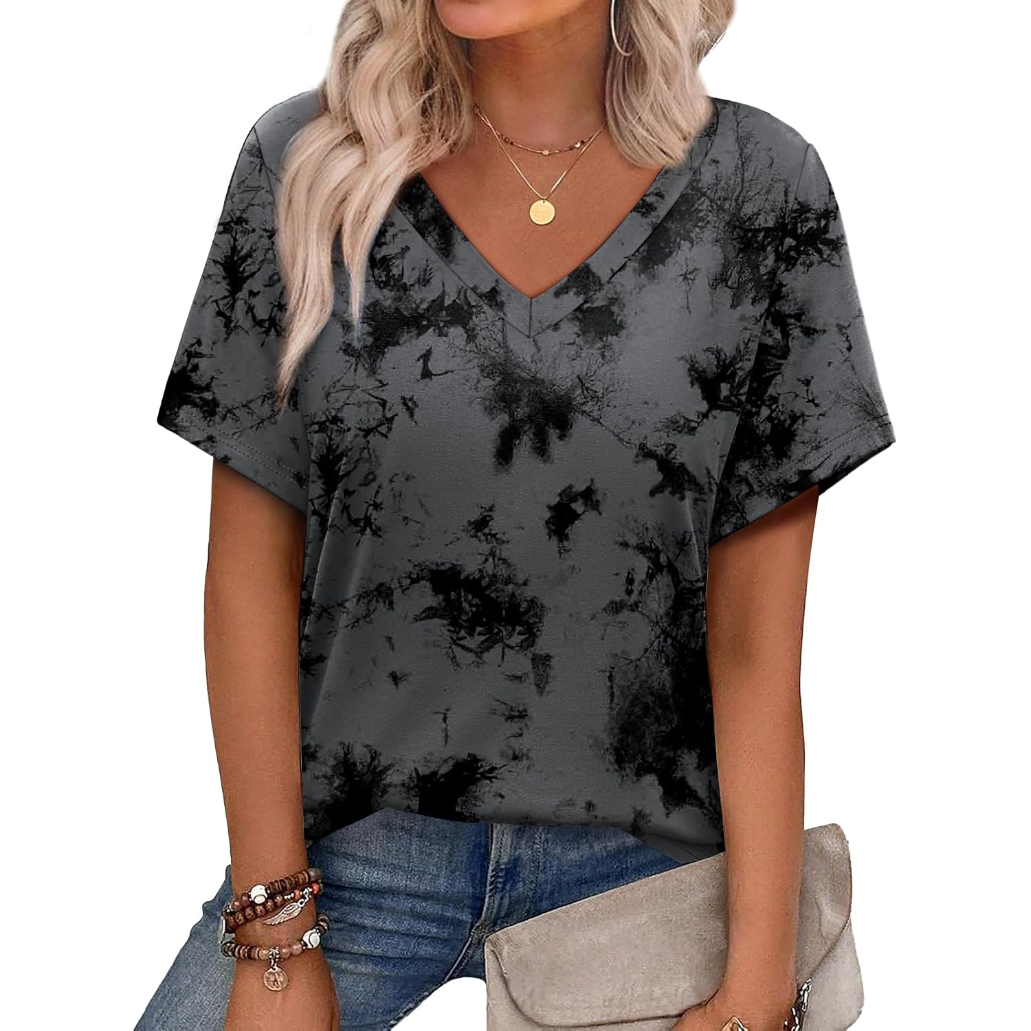 Alaroo Womens Summer Tops 2026 V Neck Short Sleeve Shirts Trendy Dressy Casual Vacation Outfits Printed