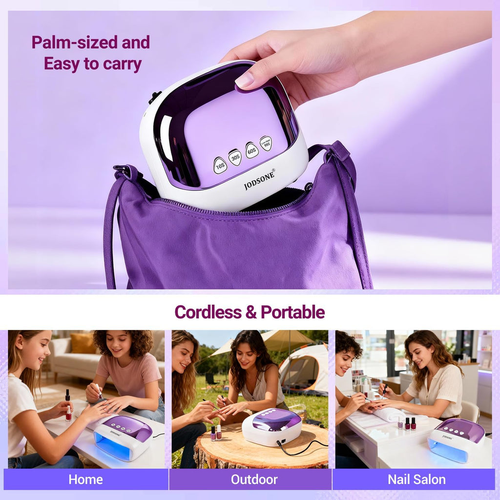 JODSONE Cordless LED Nail Lamp Rechargeable Portable with 4 Timers LCD Display Screen Nail Dryer Cure Light Suitable for Home and Salon