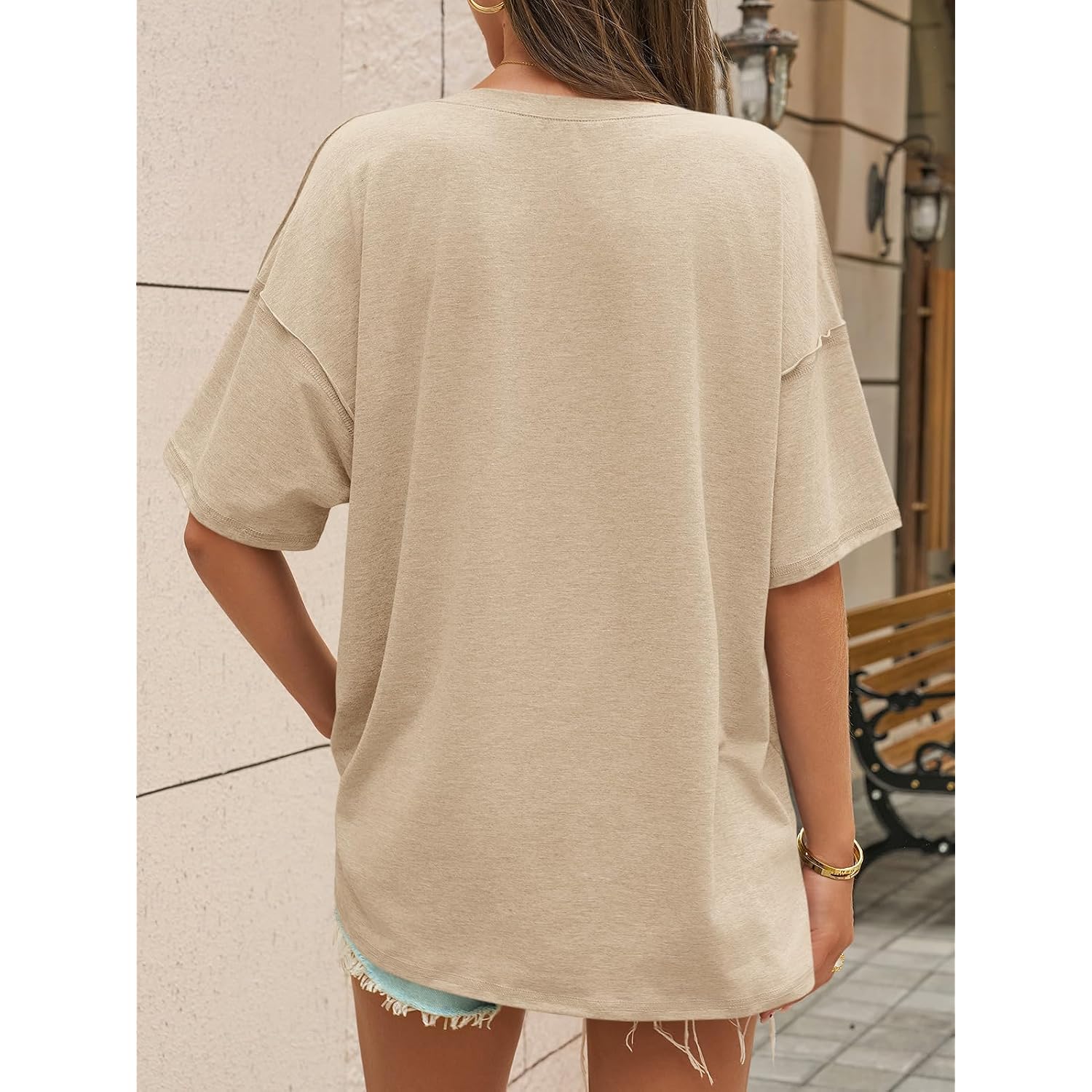 Cicy Bell Womens Oversized T Shirts Short Sleeve Summer Casual V Neck Tunic Tops Loose Fit Side Split Basic Tee Tops