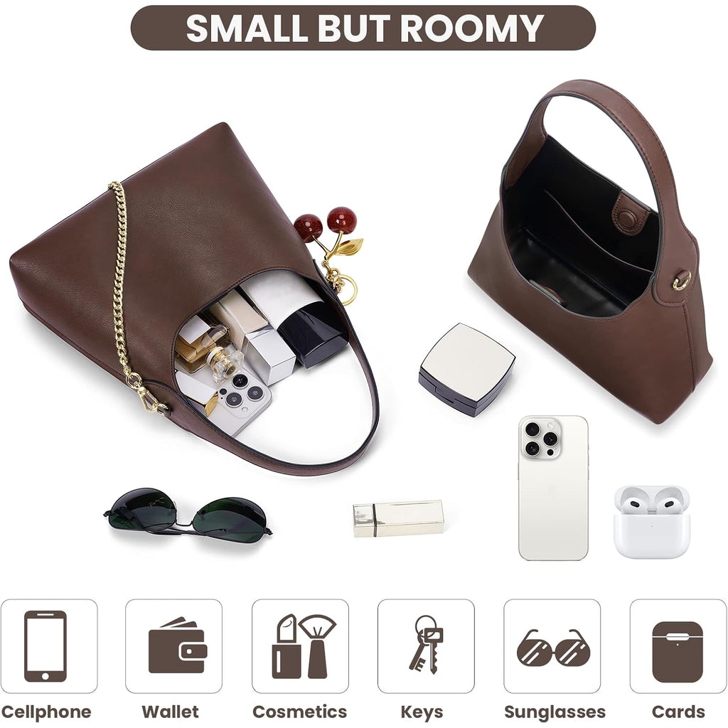 Small Hobo Bags For Women Cherry Shoulder Bag Purse Faux Leather Tote Handbag Trendy Chain Crossbody Bag