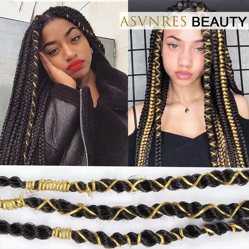 Gold Dreadlock Braids Hair Accessories, 2 Pieces 5M Braiding Hair Deco Styling Shimmer Stretchable African Braid Braided Elastic Cord Ornament Hanging Decorating Gift Wrapping