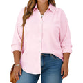 Plus Size Womens Solid Color V Neck Button Down Blouse Long Sleeve Casual Business Dressy Blouses Xl-5Xl