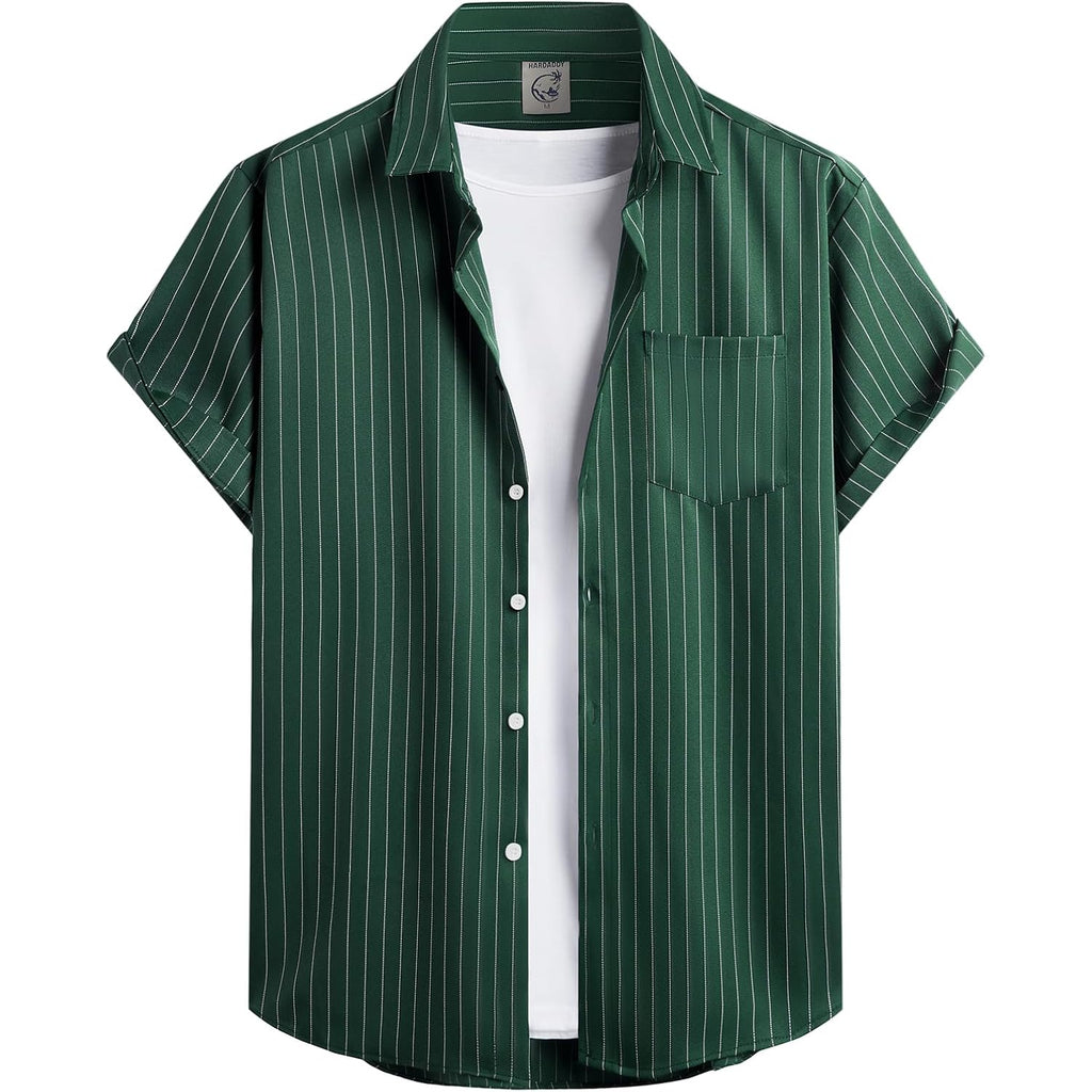 Hardaddy Men'S Casual Striped Shirts Button Down Short Sleeve Blouse Summer Hawaiian Shirt