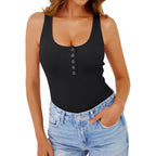 GKBK Womens Low Cut Ribbed Tank Tops Scoop Neck Sexy Casual Fitted Sleeveless Henley Racerback Summer Cami Shirts
