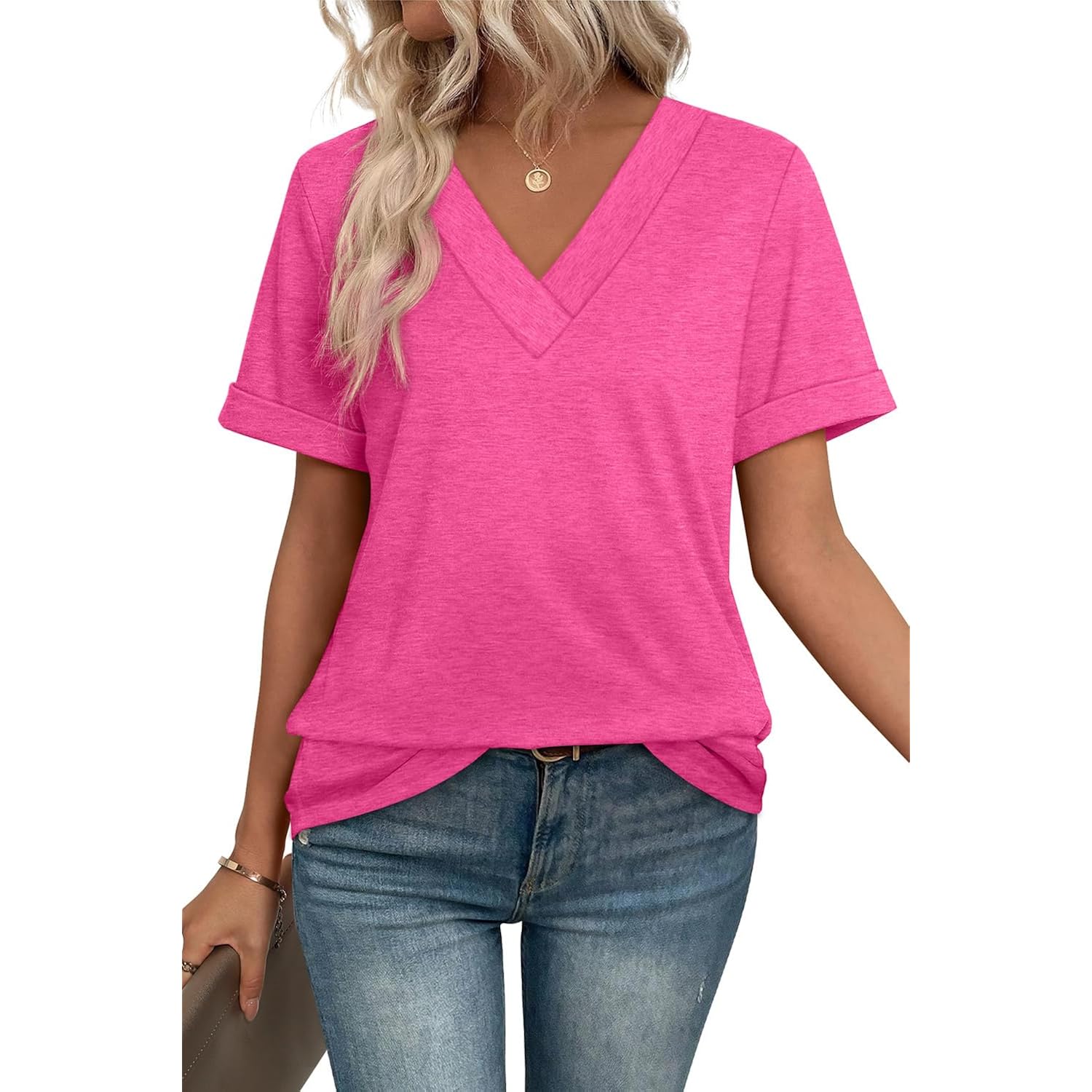 Womens Summer Tops Short Sleeve Basic Casual V Neck T Shirts Trendy Fashion 2026