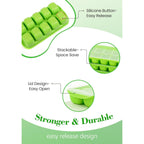 DOQAUS Ice Cube Tray with Lid and Bin - 4 Pack Ice Bucket Kits, Stackable Silicone Ice Trays for Freezer, Easy Pop Out, BPA Free for Cocktail, Coffee, Soup, Food, RV, Kitchen