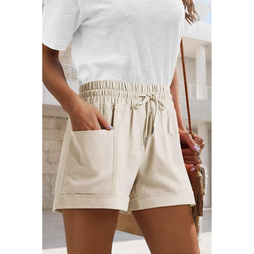 Womens High Waist Casual Shorts 2026 Summer Drawstring Cotton Shorts for Women Trendy(S-2XL)