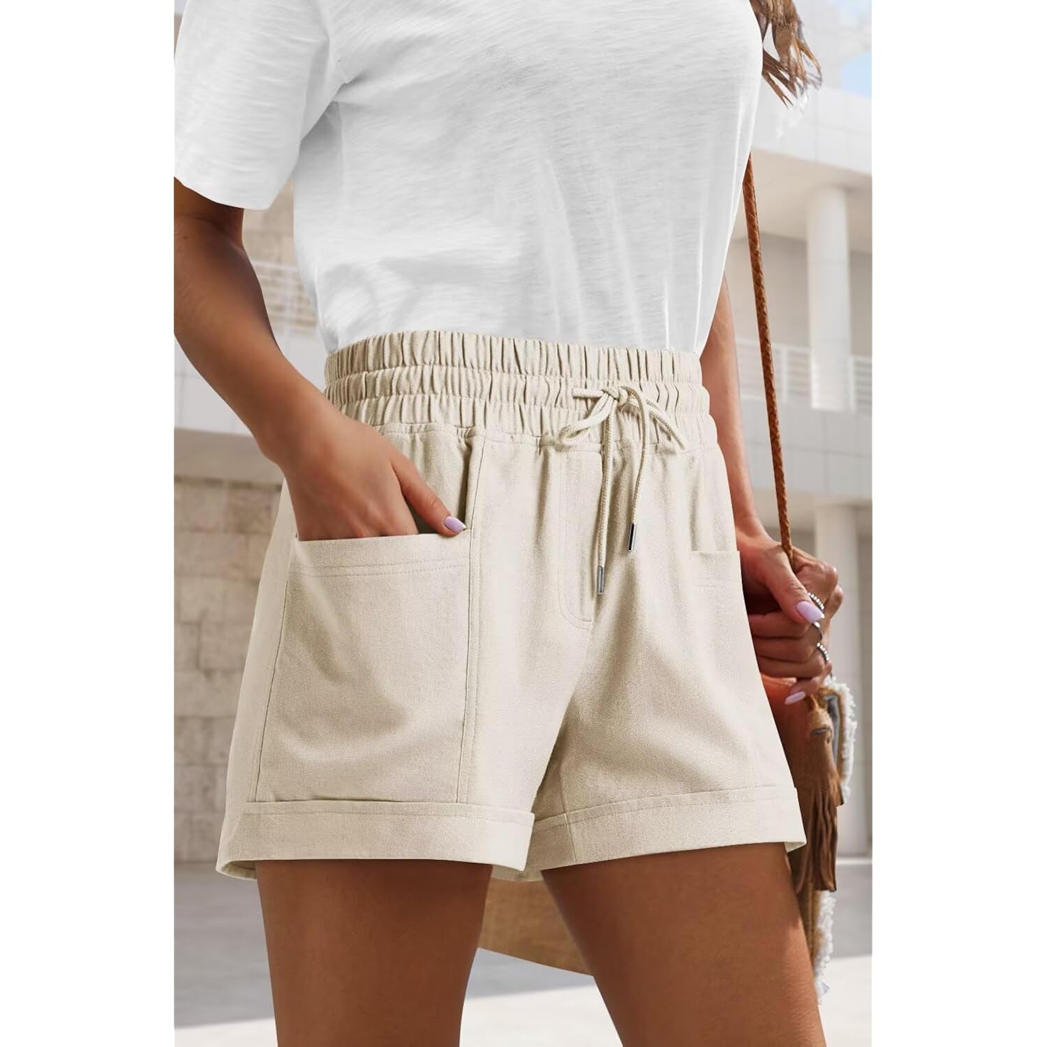 Womens High Waist Casual Shorts 2026 Summer Drawstring Cotton Shorts for Women Trendy(S-2XL)