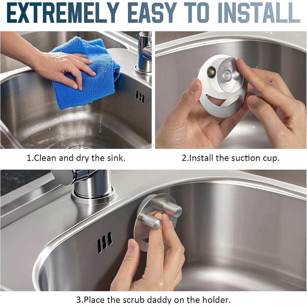 Yoshiky Stainless Steel Smiley Face Dish Sponge Holder, Silver Sink Caddy Organizer Storage With Suction Cup For Kitchen, Rv Apartment Kitchen Accessories Decor Scrubber