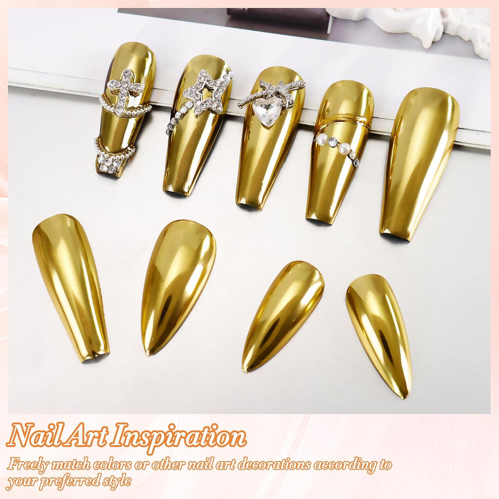 FNNZ Chrome Nail Powder, Champagne Gold Metallic Nail Powder, Pigment Premium Mirror Chrome Nail Powder Mirror Effect Salon Nail Art Glitter Dust for Gel Polish Decoration Home DIY Nail Manicure