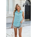 Womens Cotton Linen Button Down Shirts Slim Fit Sleeveless Blouses Business Casual V Neck Tank Tops